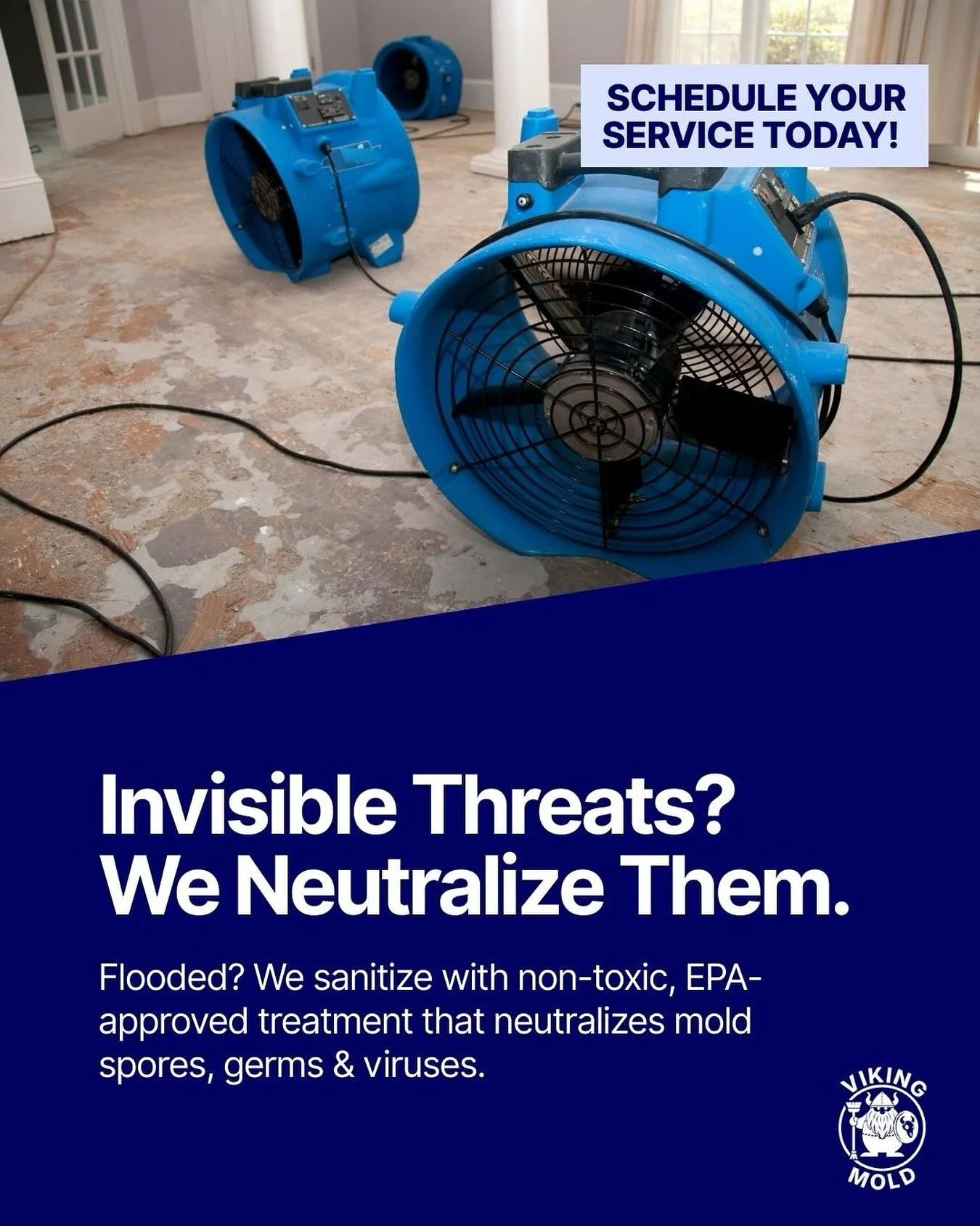 Flooding doesn&rsquo;t just leave behind water damage; it can also leave invisible threats like mold spores, bacteria, and viruses. Our sanitization service uses a non-toxic, EPA-approved formula to neutralize those risks and restore peace of mind. P