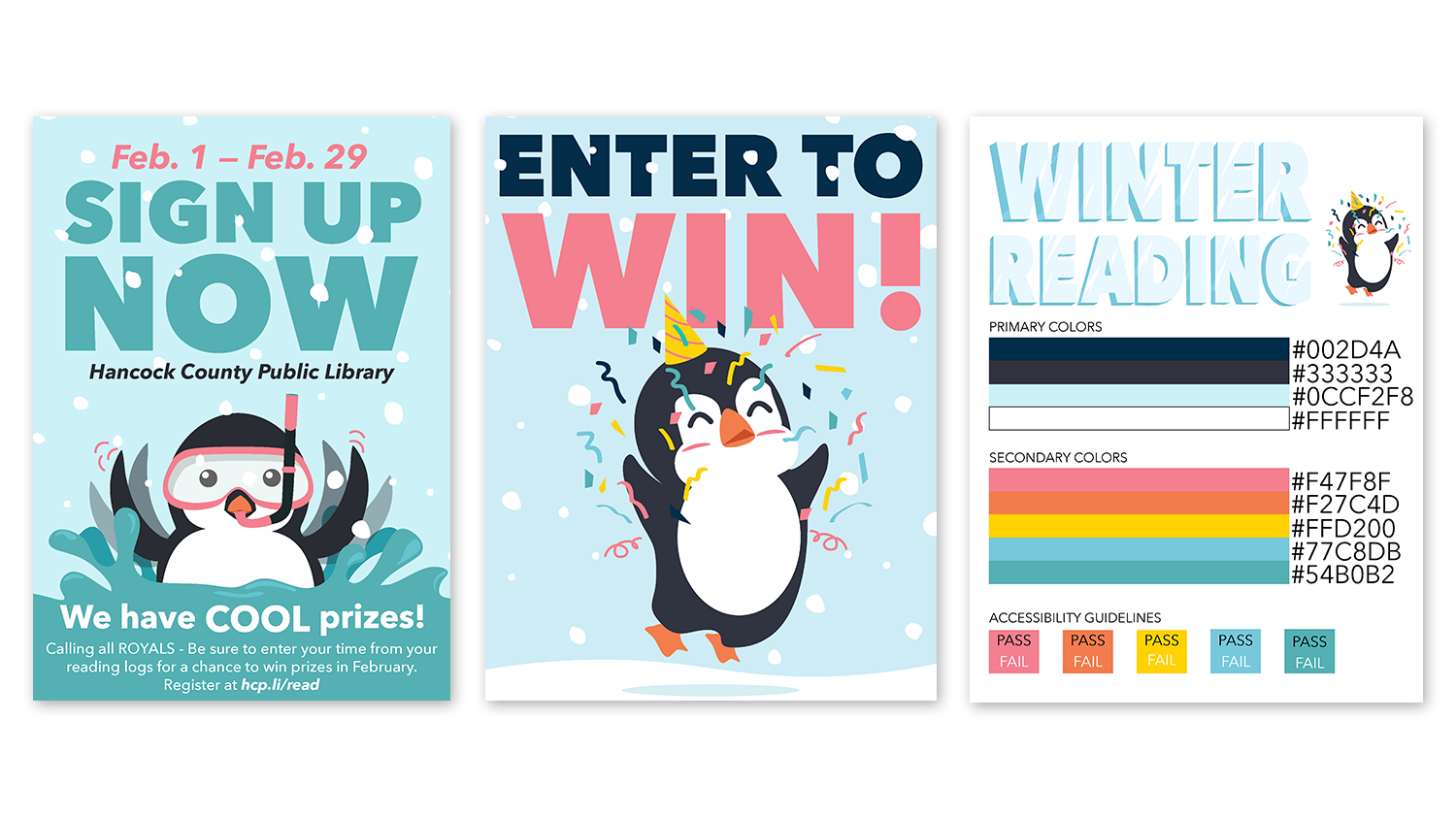 Winter Reading flyers and color guide. Designed in Illustrator. 