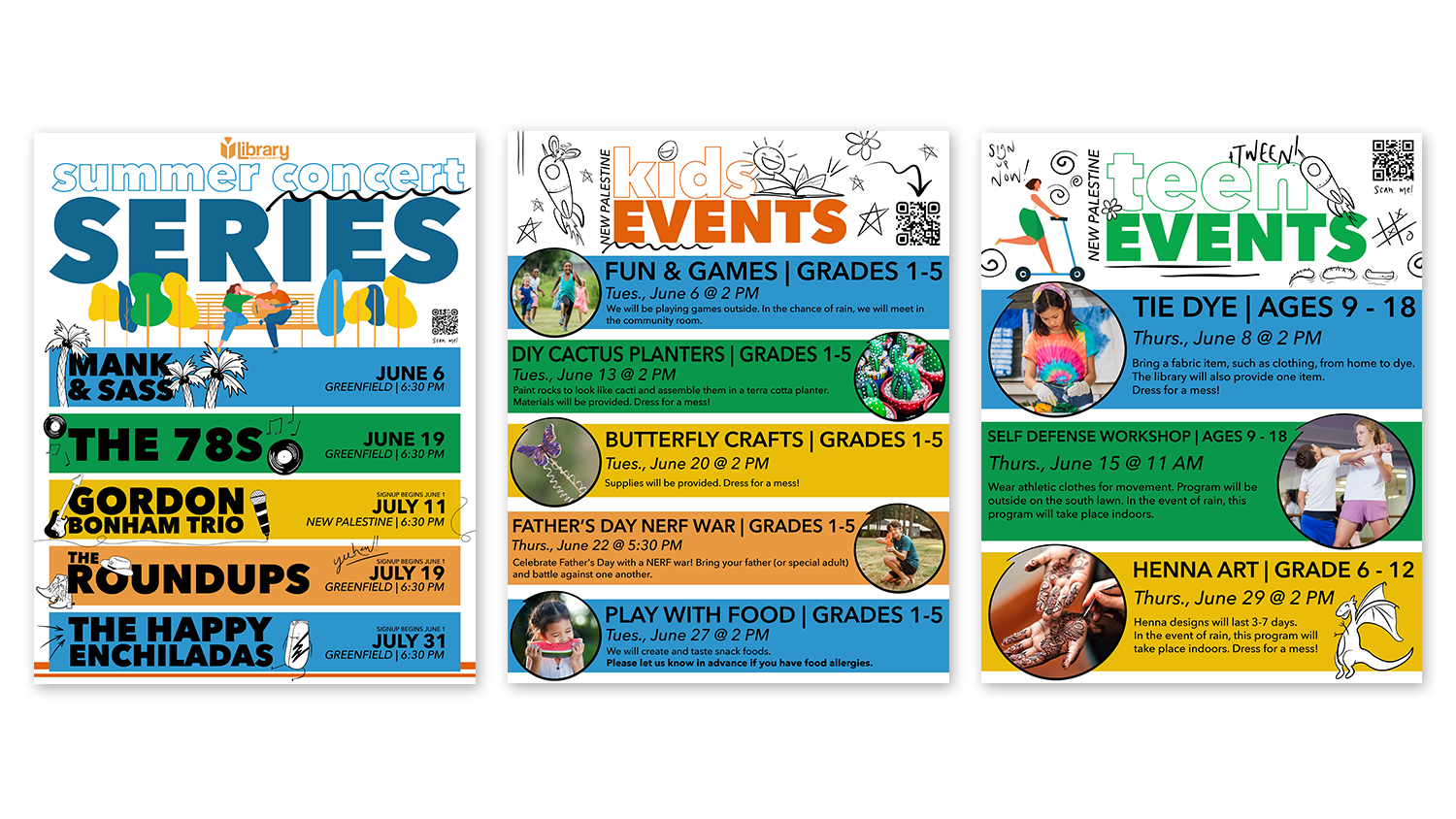 Summer Reading 2023 event flyers. Illustrated and designed in Procreate and Illustrator.