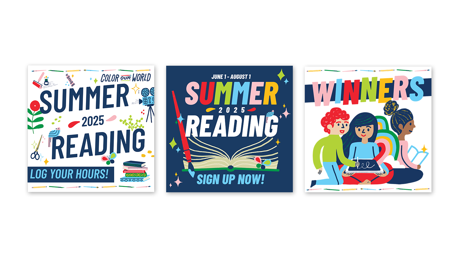 Social media graphics for Summer Reading 2025.