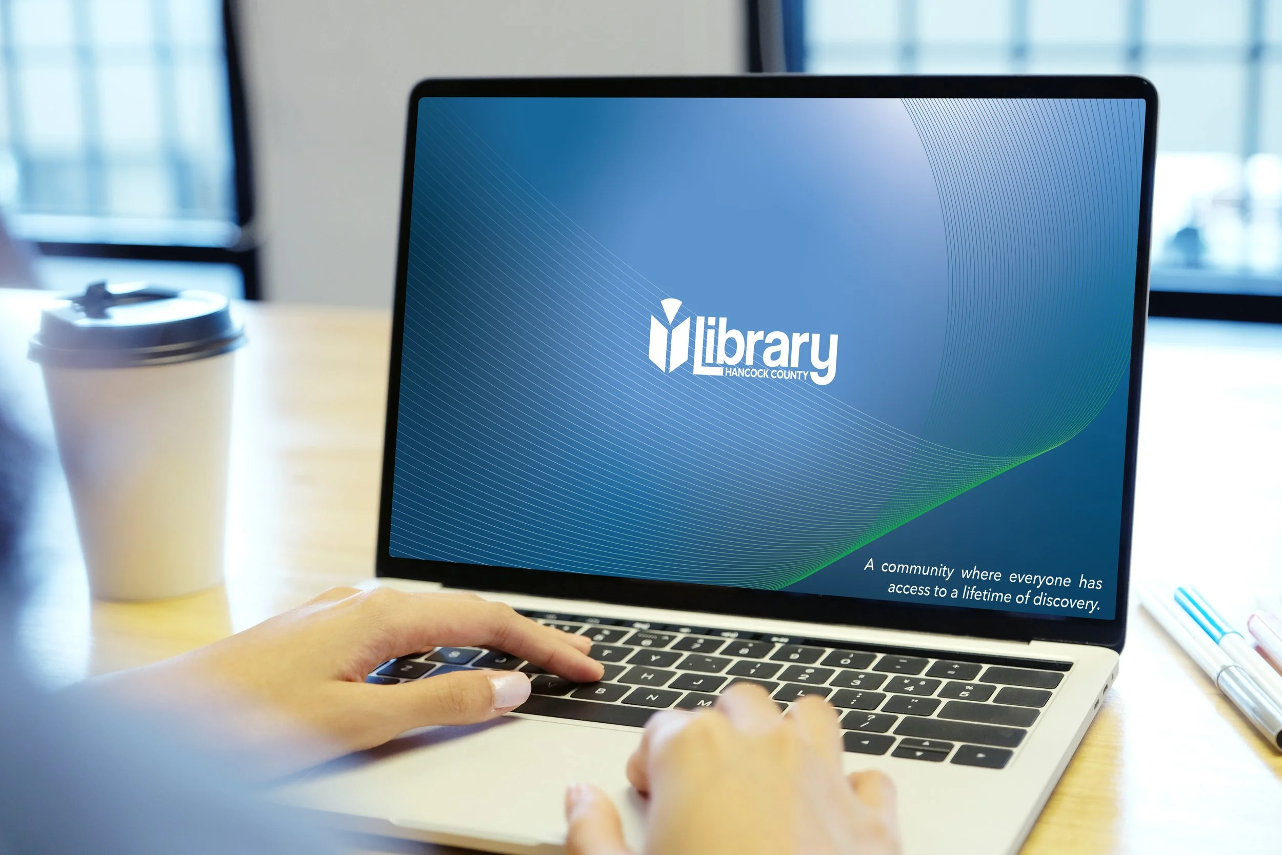 Computer background for Hancock County Public Library computer lab.