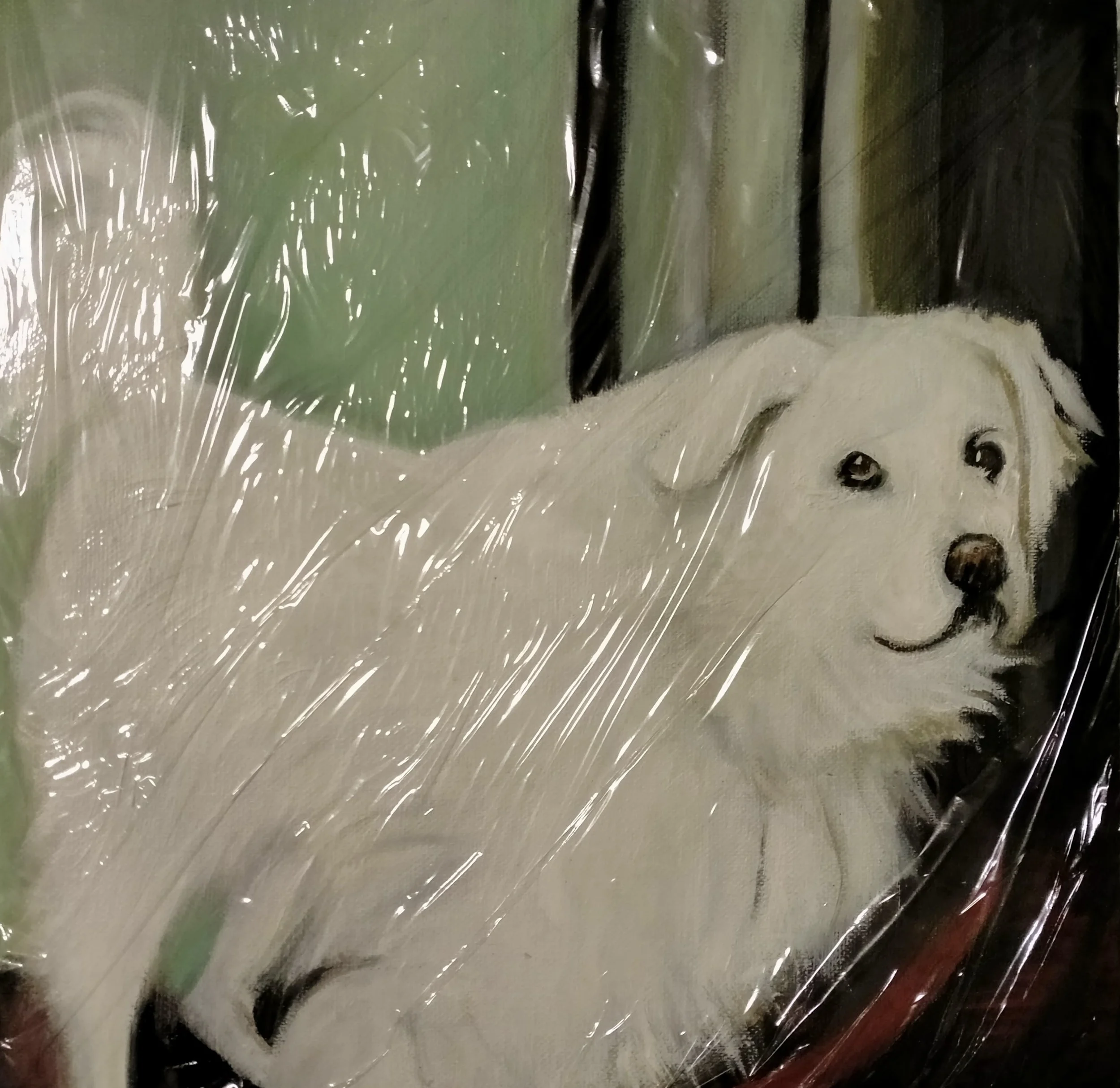 Buddy portrait wrapped for Christmas delivery