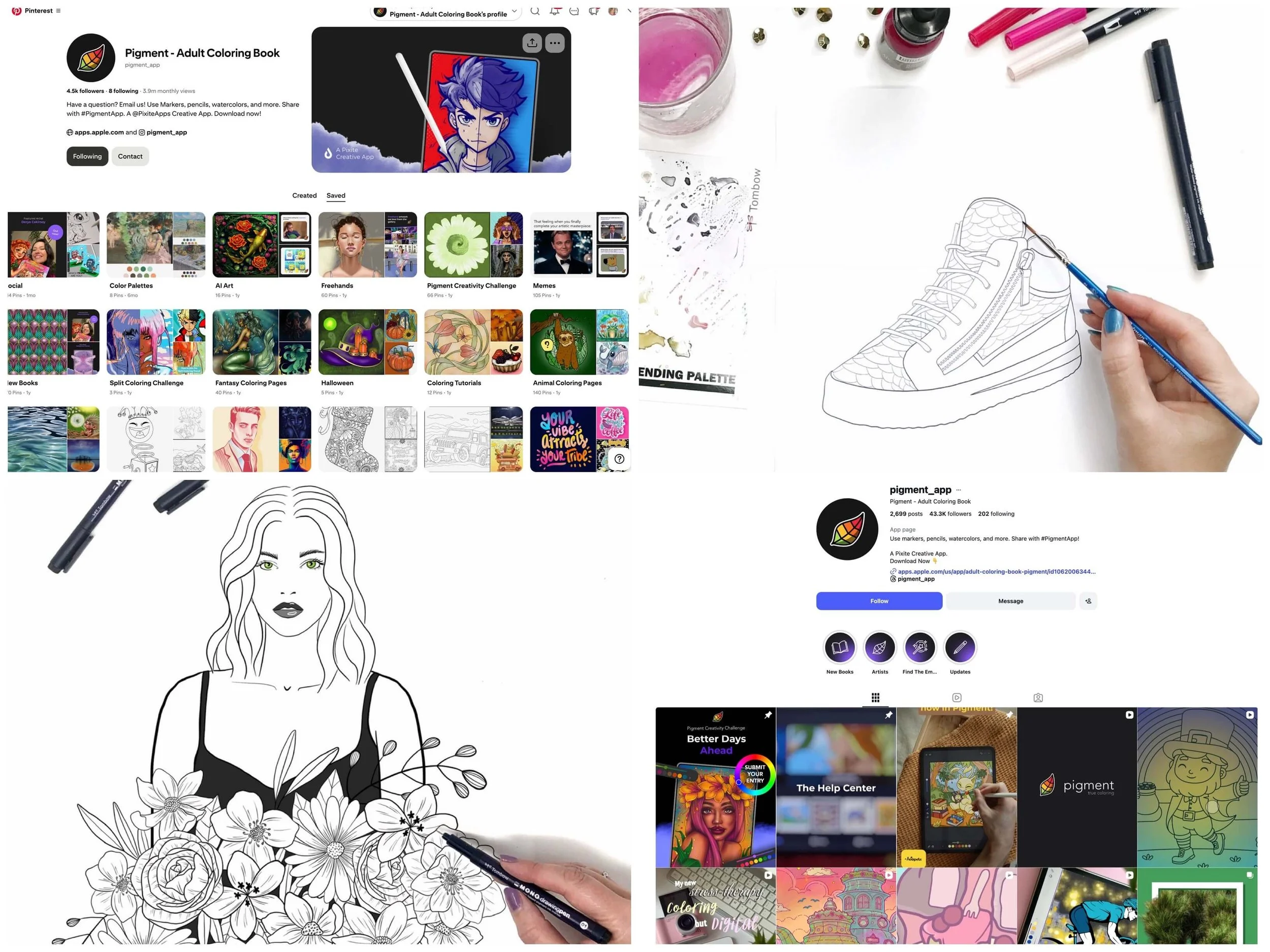 Pigment Coloring App on social media