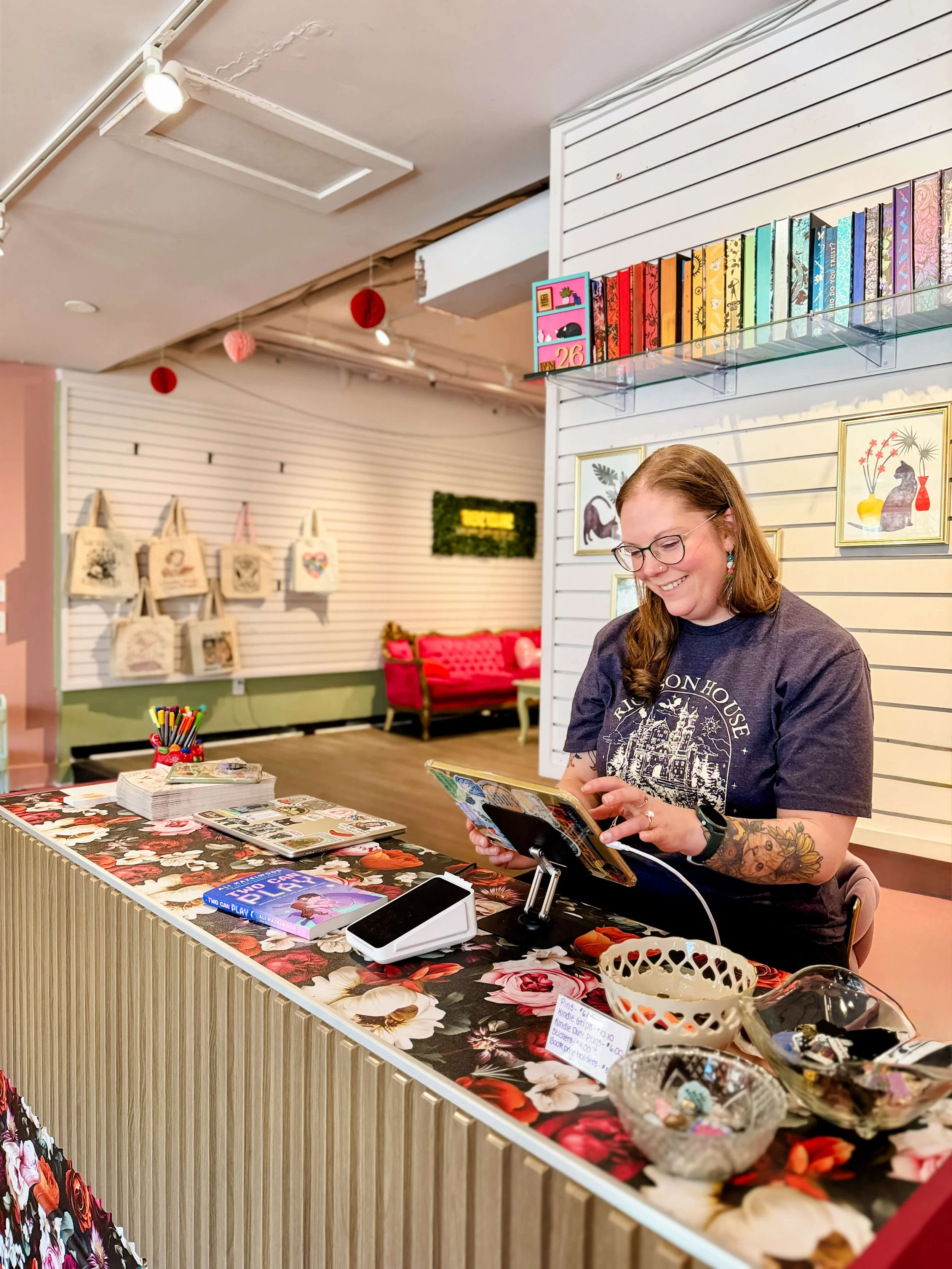 Hannah the owner of Sugar and Spice Books in Boulder Colorado