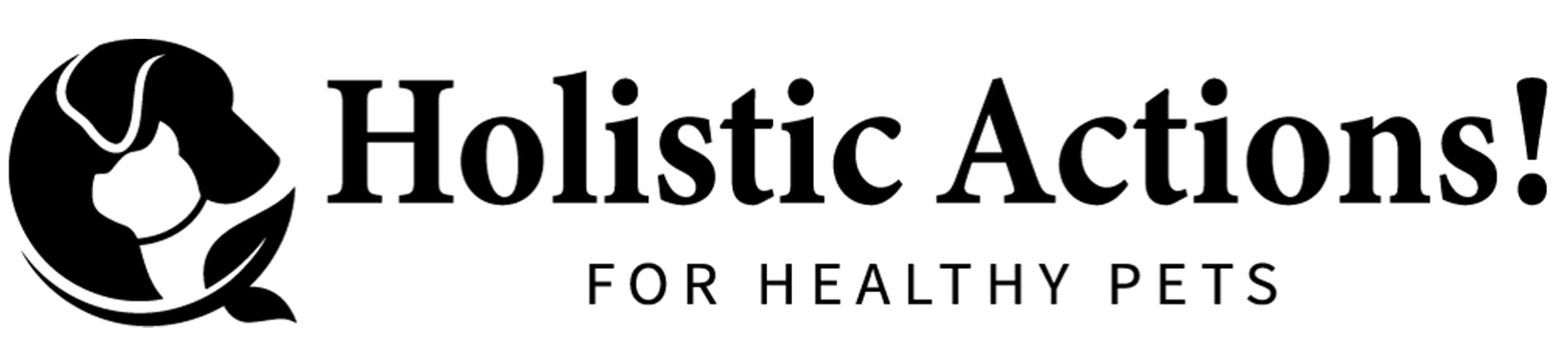 Logo for Holistic Actions for Healthy Pets, featuring a black and white illustration of a dog and a cat inside a circle.