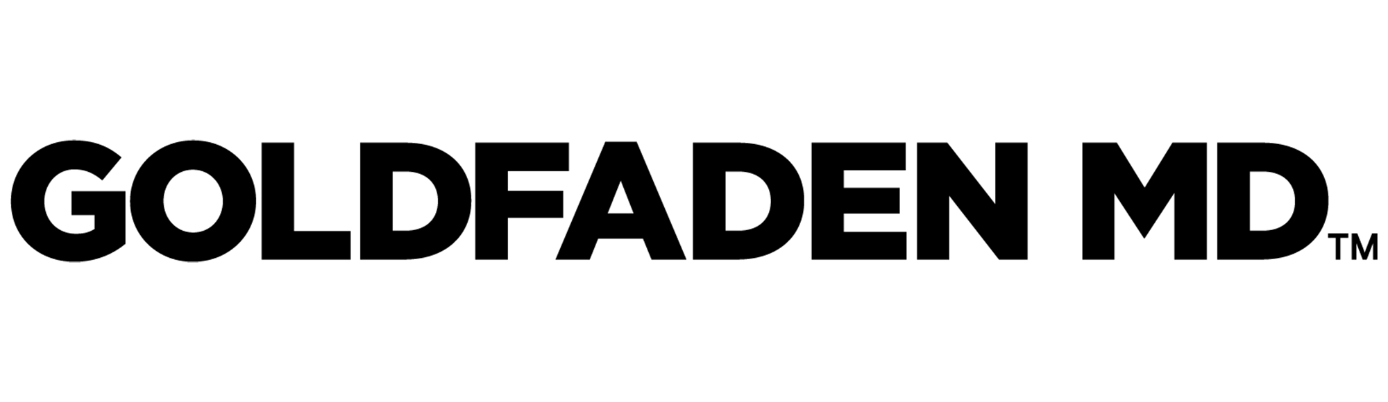Black text reading "GOLDFADEN MD" on a white background, with a faint blue and purple design above.