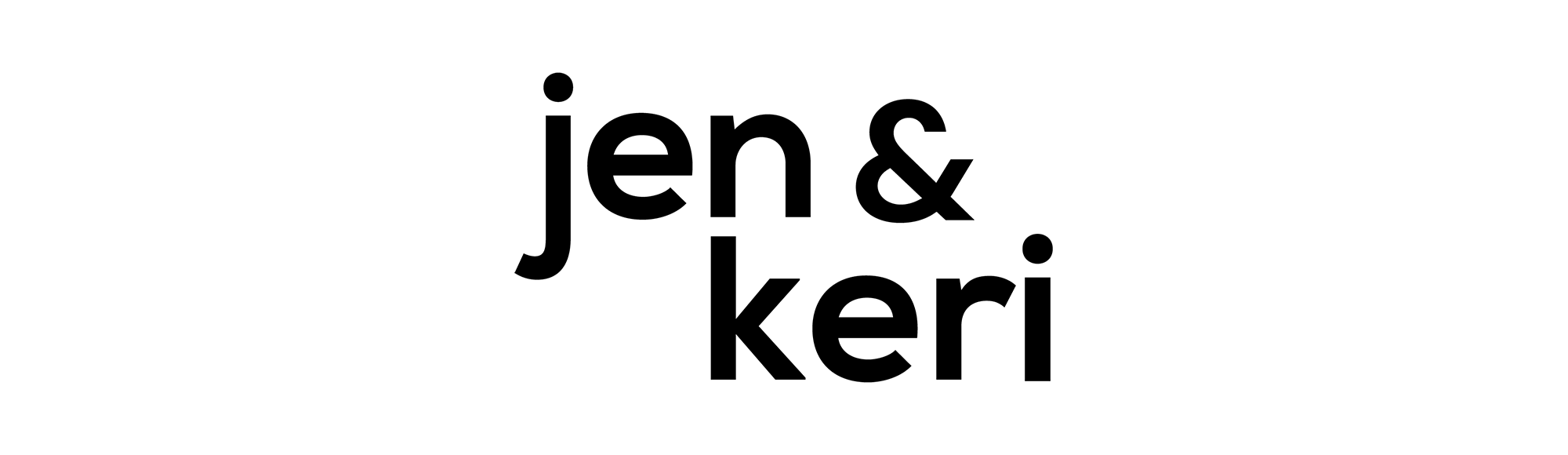 Text that reads 'jen & keri' in black font on a white background.