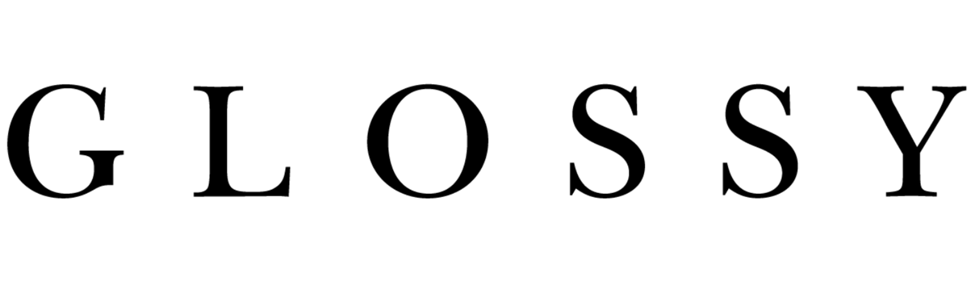 Black text spelling 'GLOSSY' on a white background.