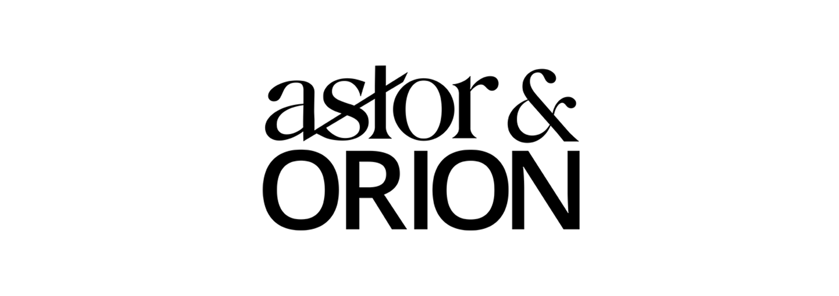 Black text on white background reading 'astor & ORION' with stylized font.