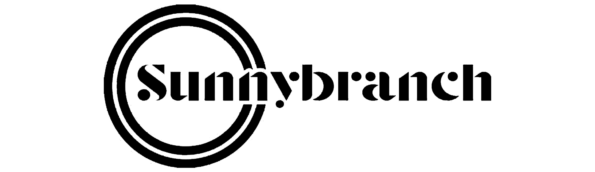 Black and white logo with the words 'SunnyBrach' inside a stylized sun or circle design.