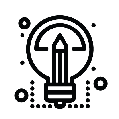 Black background with a faint, stylized light bulb icon outlined in dark gray.