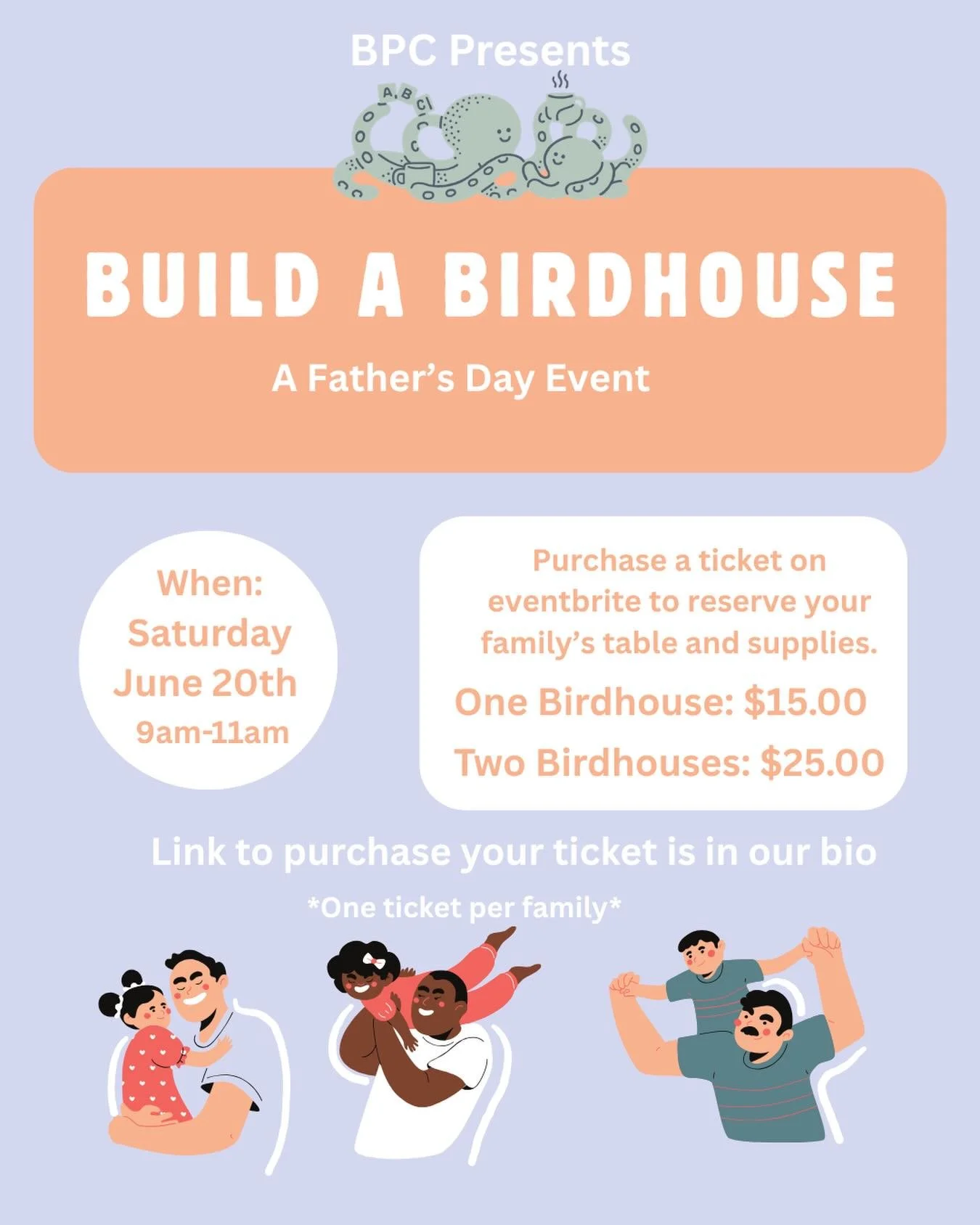 Build a Birdhouse Father&rsquo;s Day Event ✨

Looking for a fun way to celebrate and make memories this Father&rsquo;s Day weekend? Join us at BPC for our Build a Birdhouse event! It&rsquo;s a great chance to bond, get creative, and craft something a