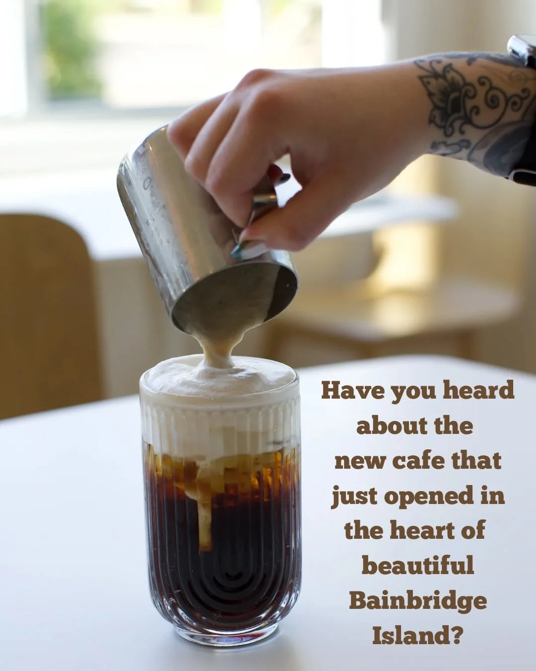 Have you heard? Bainbridge Play Cafe is Bainbridge Island&rsquo;s newest coffee shop, located behind Plate &amp; Pint. We offer mobile AND curbside pick-up from 7:00 AM - 4:00 PM Mon, Tues, Thurs, Fri, and Sat. 🥰 Our coffee, matcha, and drink specia