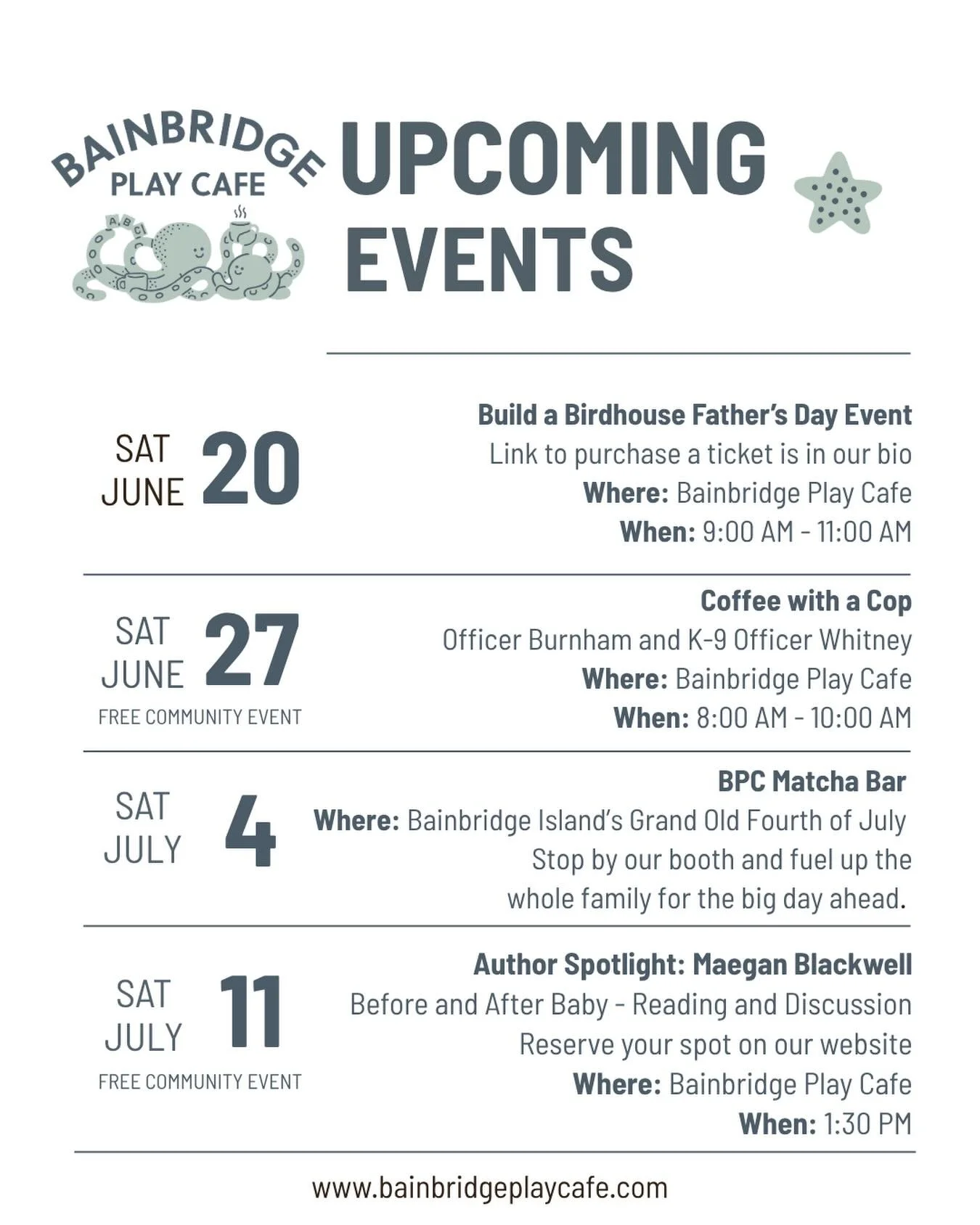 📣 Mark your calendars! We have some fun events coming up!! We still have some spots available for our Father&rsquo;s Day &ldquo;Build a Birdhouse&rdquo; event on June 20th. Link to purchase tickets is on our profile! ✨