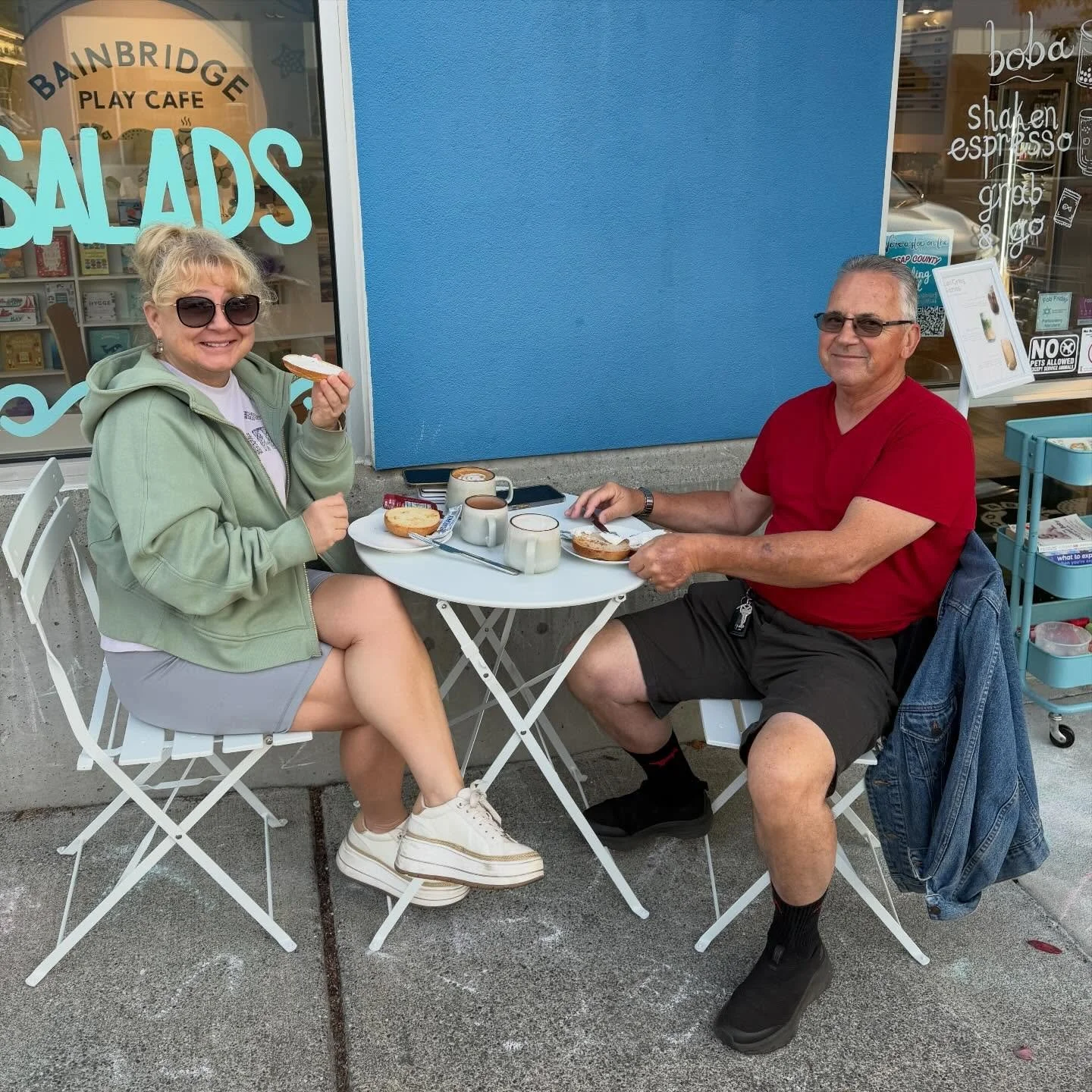Happy Tuesday! ☀️ It&rsquo;s a beautiful morning to enjoy your breakfast &amp; coffee outside at our shiny new tables! ☕️ 🥯