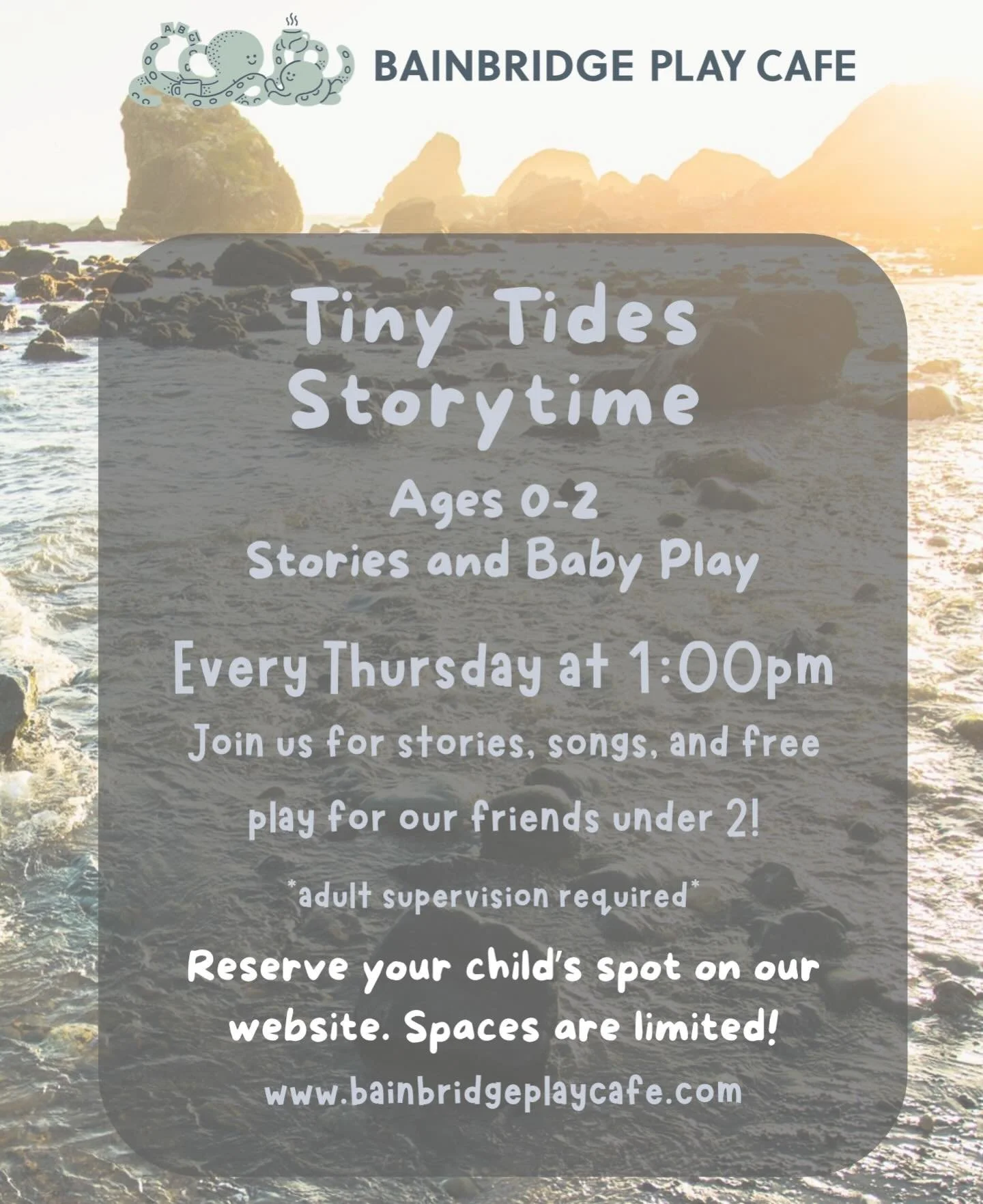 Baby storytime starts today! Join us every Thursday at 1:00 for baby storytime and free play for little ones under 2 at Bainbridge Play Cafe. This is a free weekly event, but you must reserve your child&rsquo;s spot ahead of time. Visit our website f