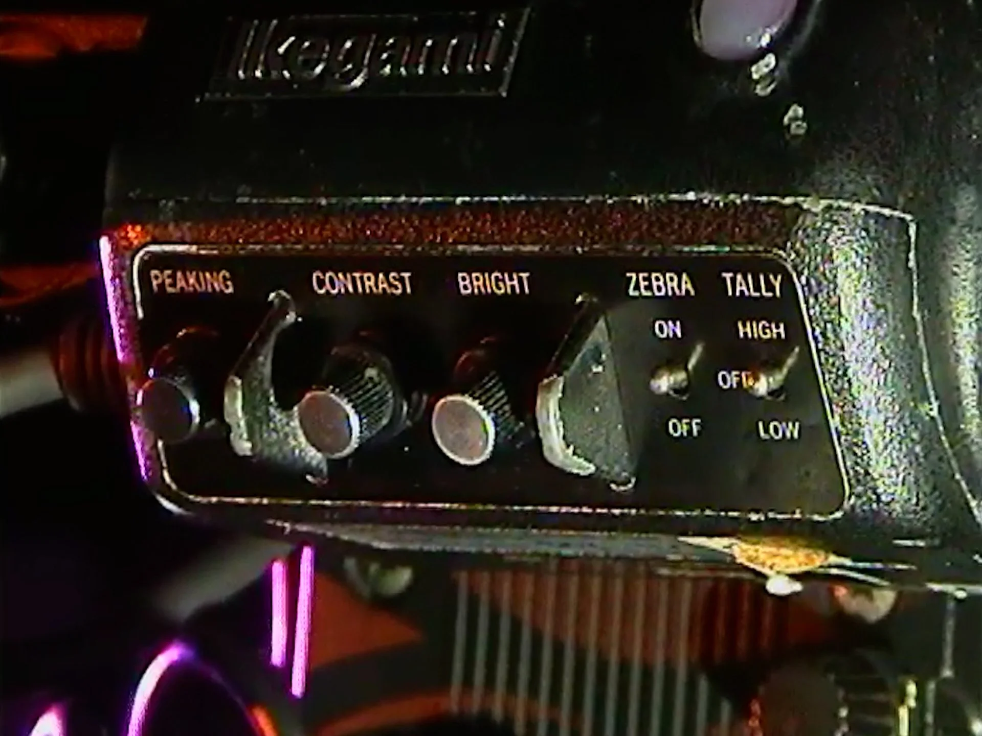 A shot of the Ikegami Viewfinder controls allowing the user to customise their White point, brightness, contrast and peaking to suit their needs.