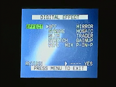 A GIF showcasing all of the inbuilt digital effects the panasonic NV-DS50 has in its effects menu system for full creative freedom