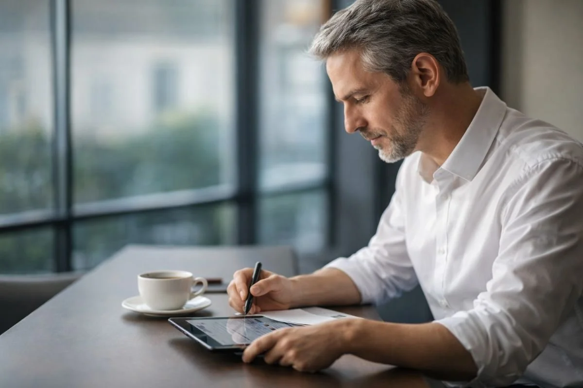 Hospitality advisor reviewing operational performance data as part of an ongoing food and beverage consulting partnership.