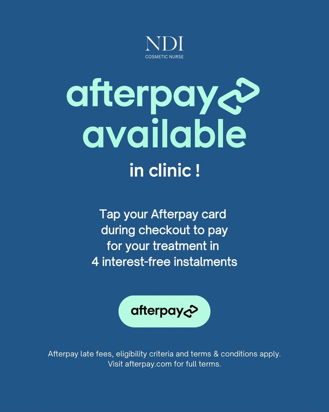 Did you know I offer Afterpay as a payment option in clinic?

It&rsquo;s a great way to commit to a full treatment plan, or take advantage of the savings from a package without having to pay the total cost upfront.

If you&rsquo;ve been holding off b