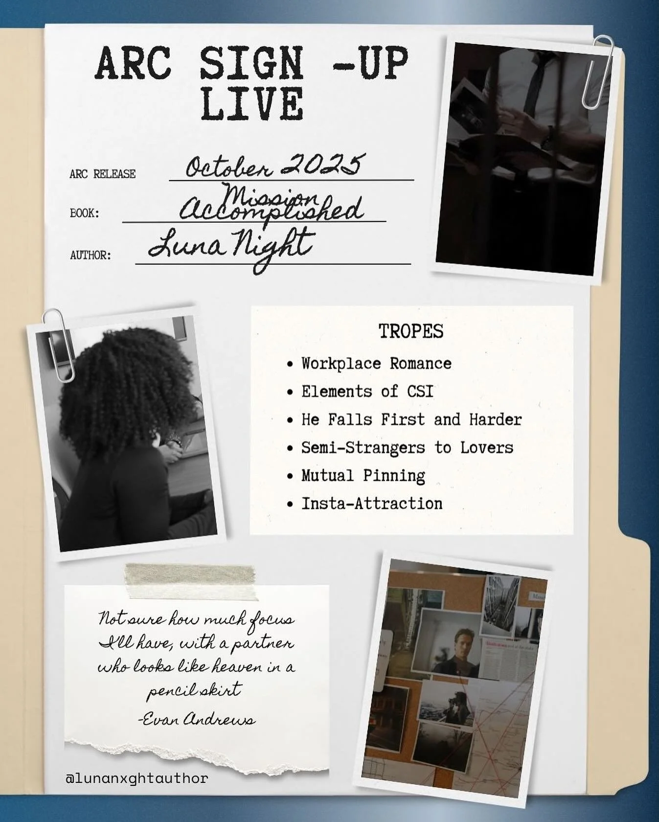 Who wants to read such a fun love story? Cinnamon roll MMC, badass FMC, epic banter and some seriously swoon-worthy love! Sign up today, link is in @lunanxghtauthor bio! 

#caauthorservices #arcsignup #missionaccomplished #lovestory❤️❤️ #detectives #
