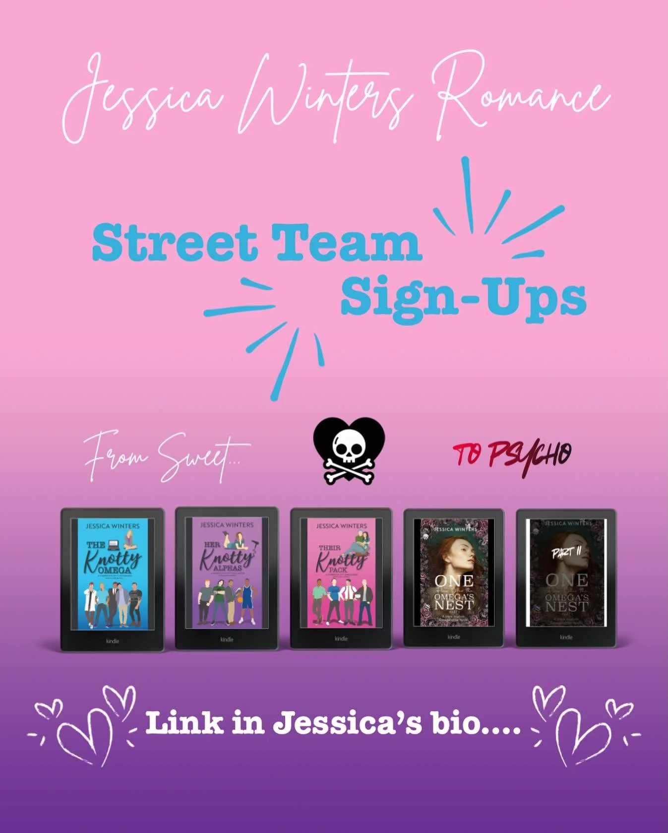 Jessica Winters&rsquo; Street Team Application is back open! 

Want to be a part of a fun group and help promote som Omegatastic books? Fill out the form linked in @jessicawintersromance bio and join in the knotty chaos! 

#jessicawintersauthor #stre