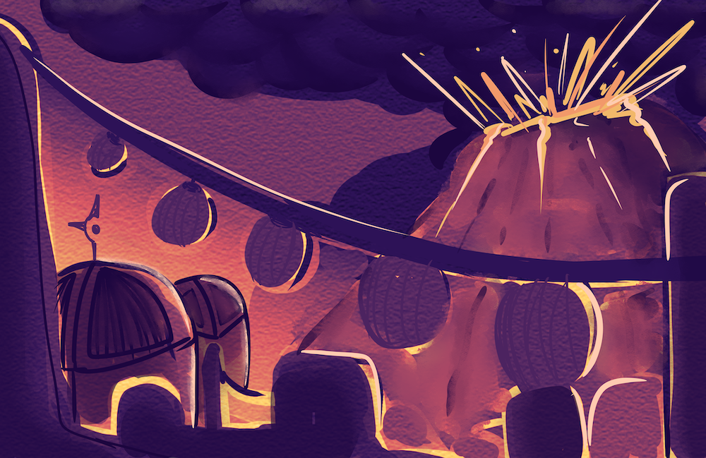 Here is the first style frame I came up with for the story. I first used watercolors to figure out the values then I moved it to clip studio to finish off the colors.