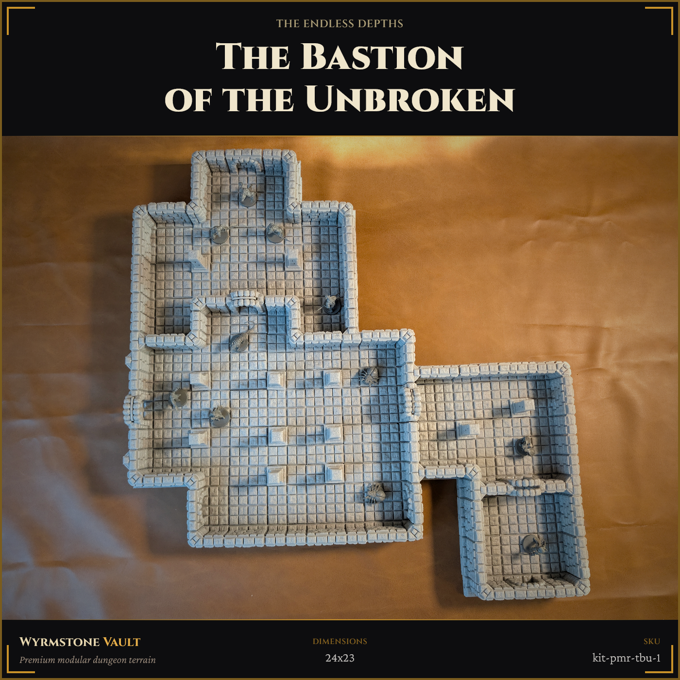Wyrmstone Vault modular cast-resin dungeon terrain kit — The Bastion of the Unbroken, a 24x23 multi-room assembly from The Endless Depths