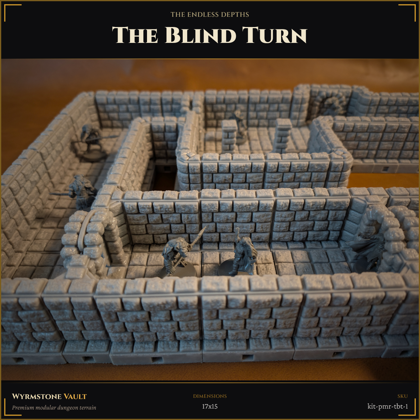 Wyrmstone Vault modular cast-resin dungeon terrain kit — The Blind Turn, a 17x15 room assembly from The Endless Depths