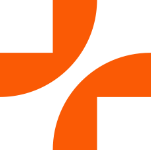 Stylized orange and black abstract shapes.