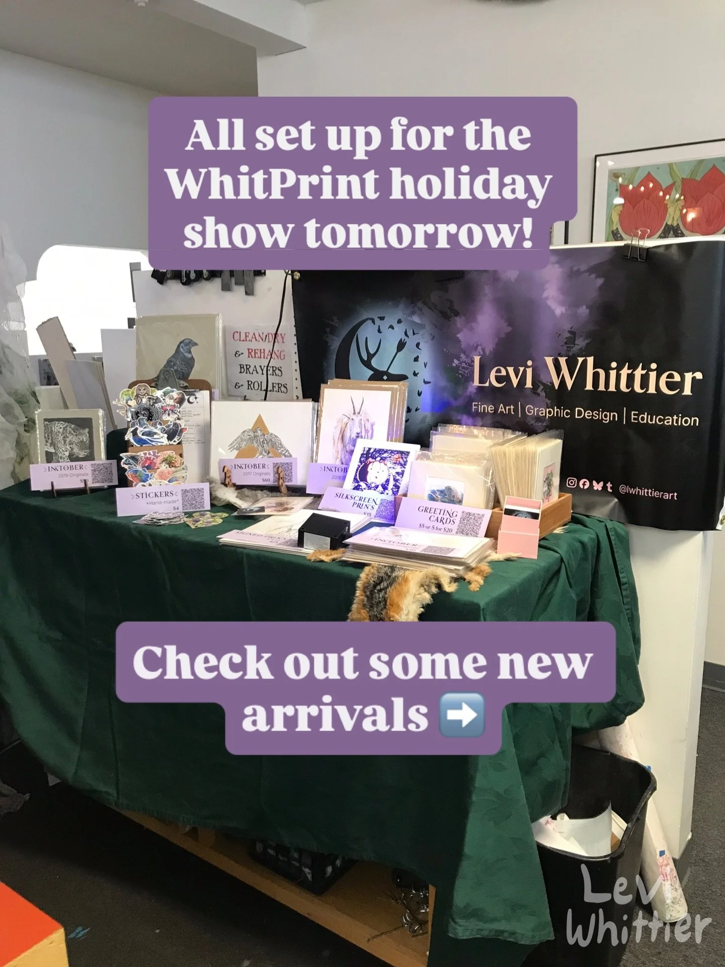 Tomorrow is the start of the holiday market at @whit_print and I have some new designs to share.

Here&rsquo;s a few greeting cards and stickers to mark the onset of winter. I printed and cut everything out with my home printer and with a little extr