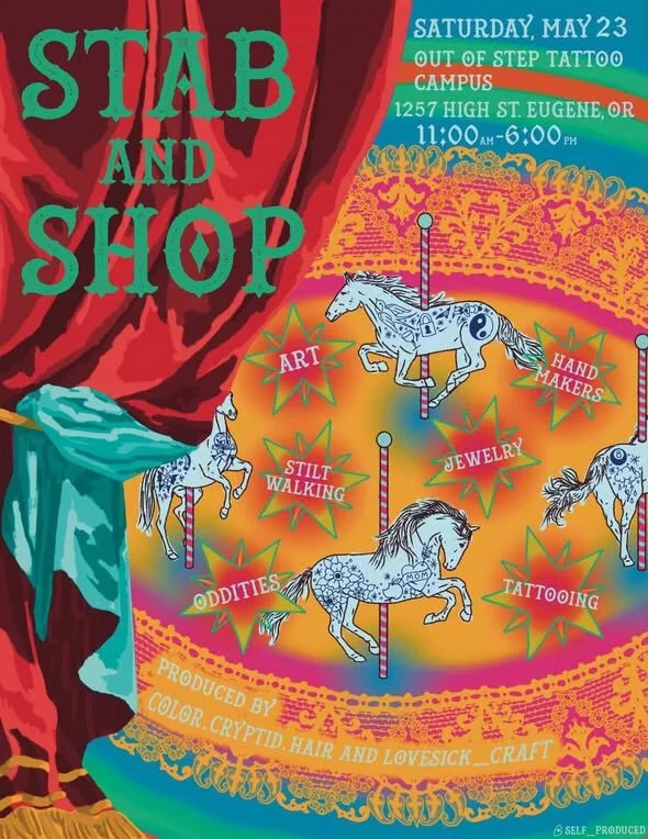 This Saturday I&rsquo;ll be at the Stab &amp; Shop market pop up from 11:00-6:00 at Out of Step Tattoo on High Street.

Cats, memes and clowns abound with nine new designs in the form of small prints, big prints and handmade stickers.

There&rsquo;s 