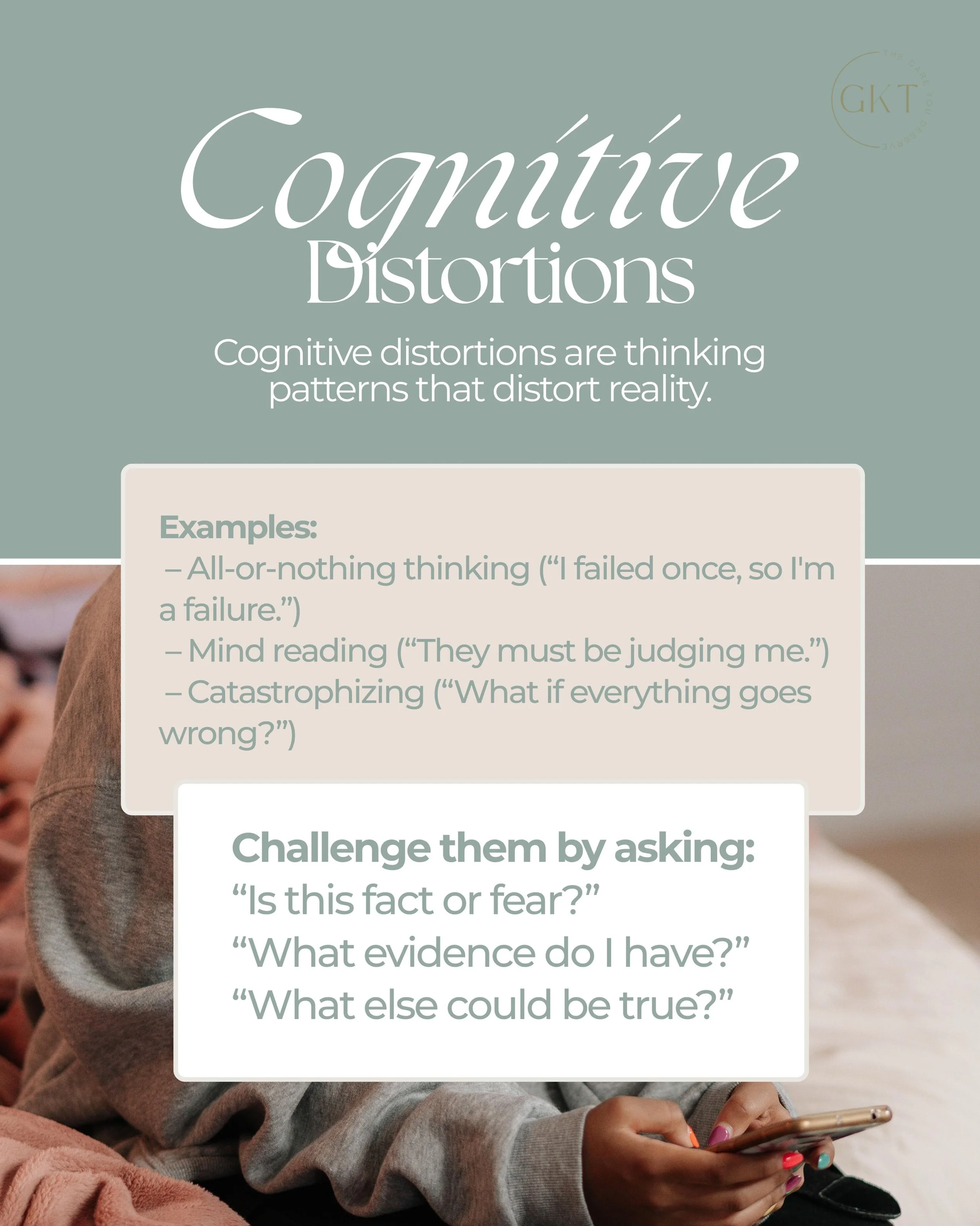 Cognitive distortions are liars that speak in your own voice.

They convince you that one mistake means you&rsquo;re a failure. That one rejection means nobody wants you. That one bad day means your whole life is falling apart.

The unfortunate up pa