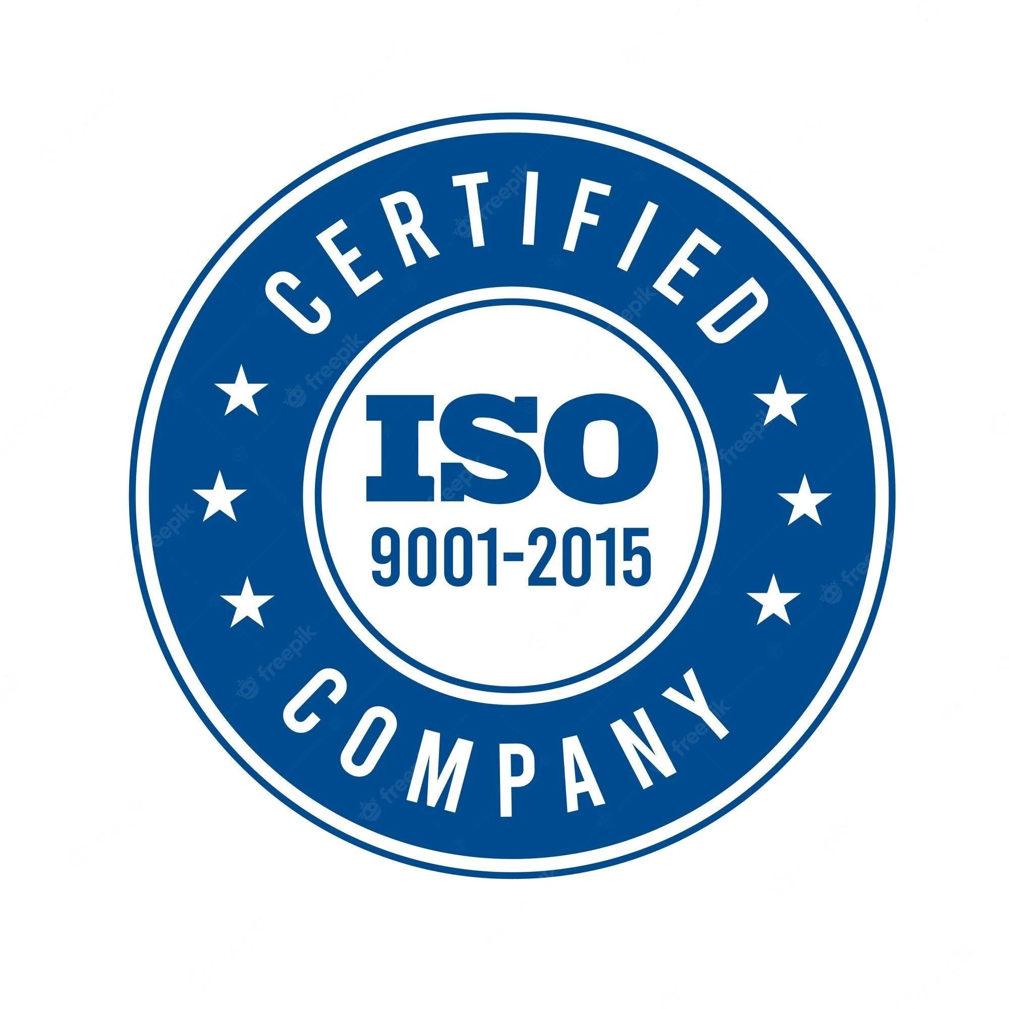 Blue circular badge indicating a certified ISO 9001-2015 company.