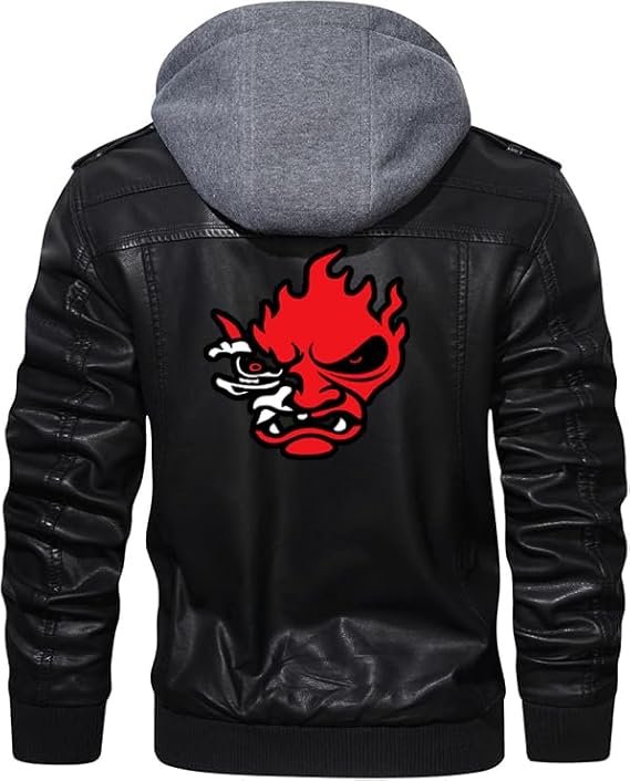 Cyber Samurai Gaming Punk Cosplay Costume PU Bomber Jacket with Removable Hood