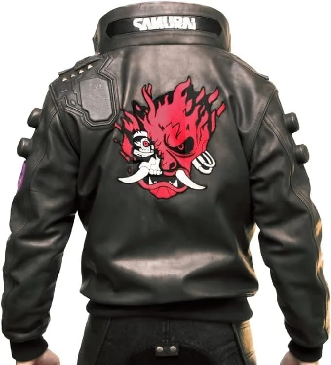 Charcoal Black Ultimate Samurai Punk Gaming Bomber Leather Cosplay Jacket