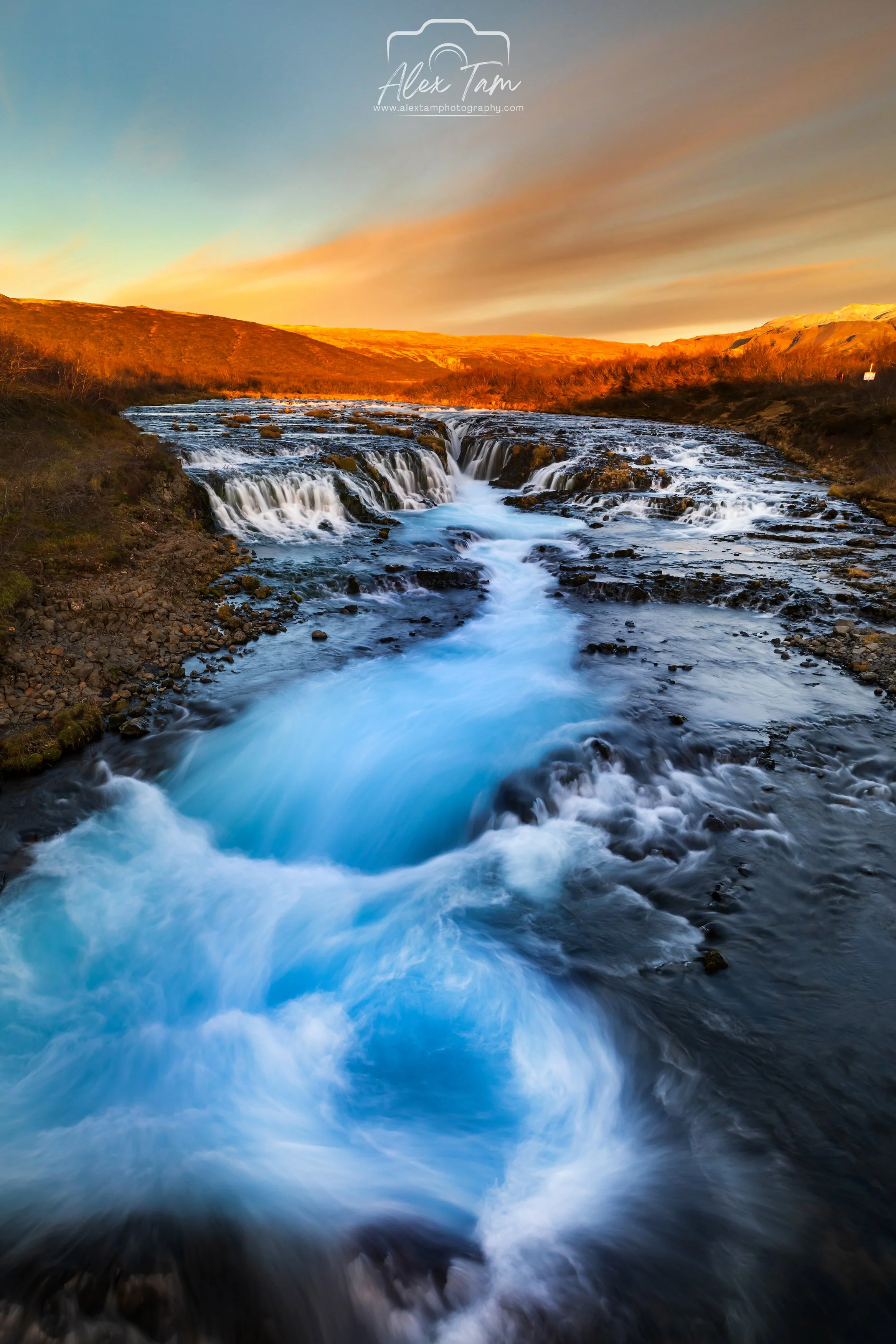 Bruarfoss Waterfall with autumn colour