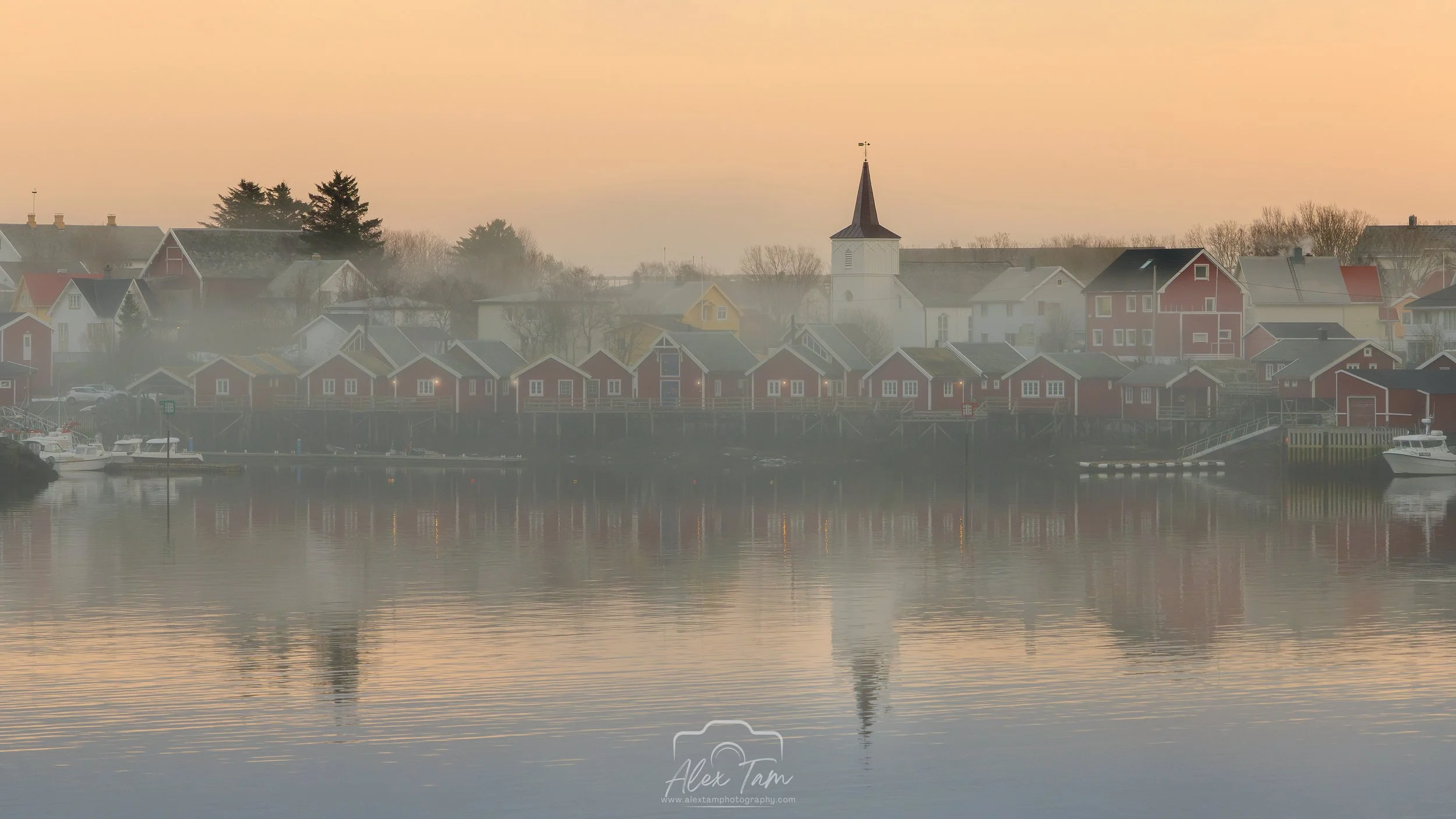 Rorbuers in the foggy evening