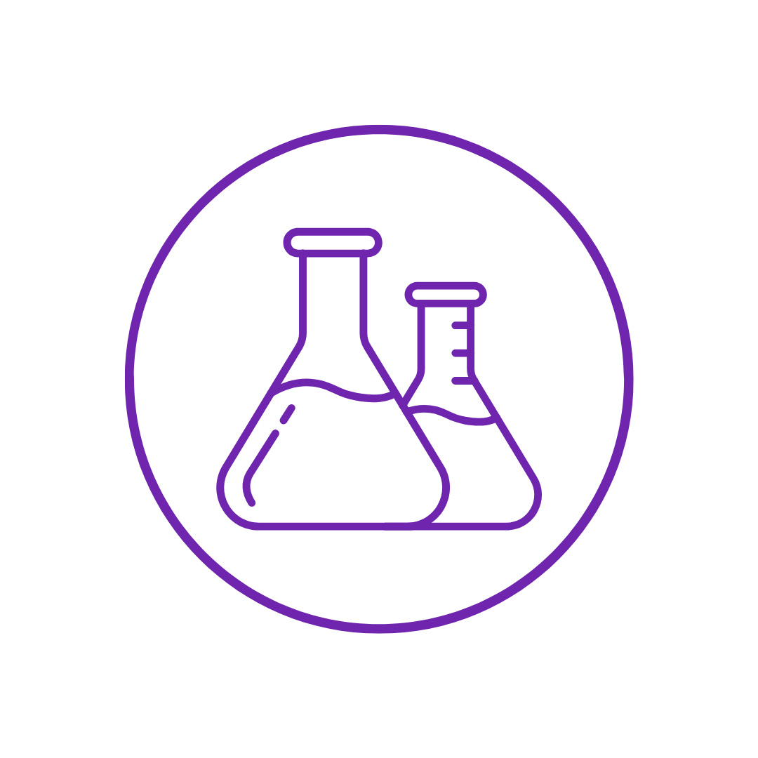 lab testing services in Florida - Outline drawing of two laboratory flasks, one larger and one smaller, inside a circle.