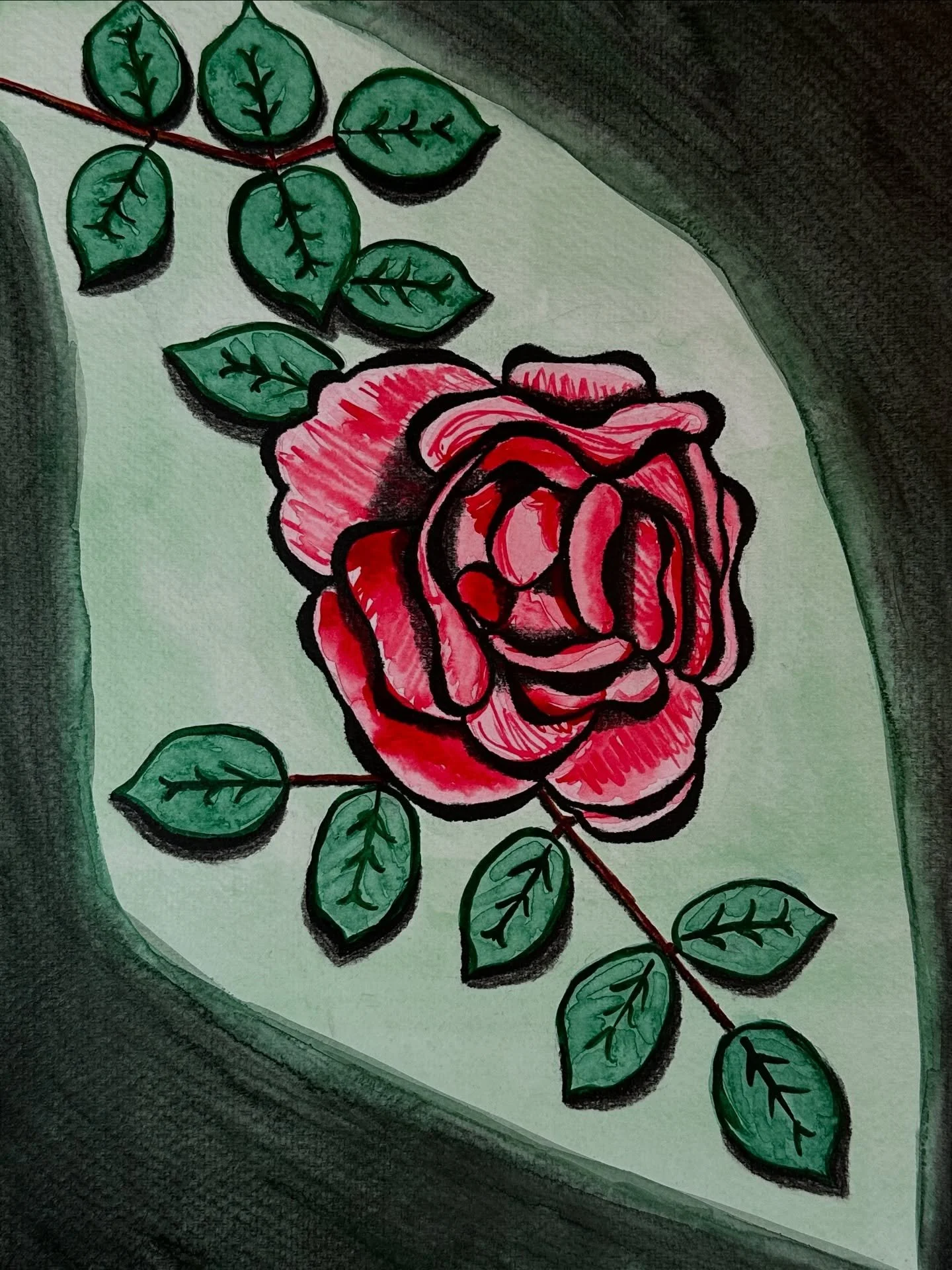For as long as I can remember my mom has had a rose garden. The inspiration for this piece was from a picture I took of a rose in her garden this year.  It brings up feelings of nostalgia and thoughts of all the times I have enjoyed admiring the rose
