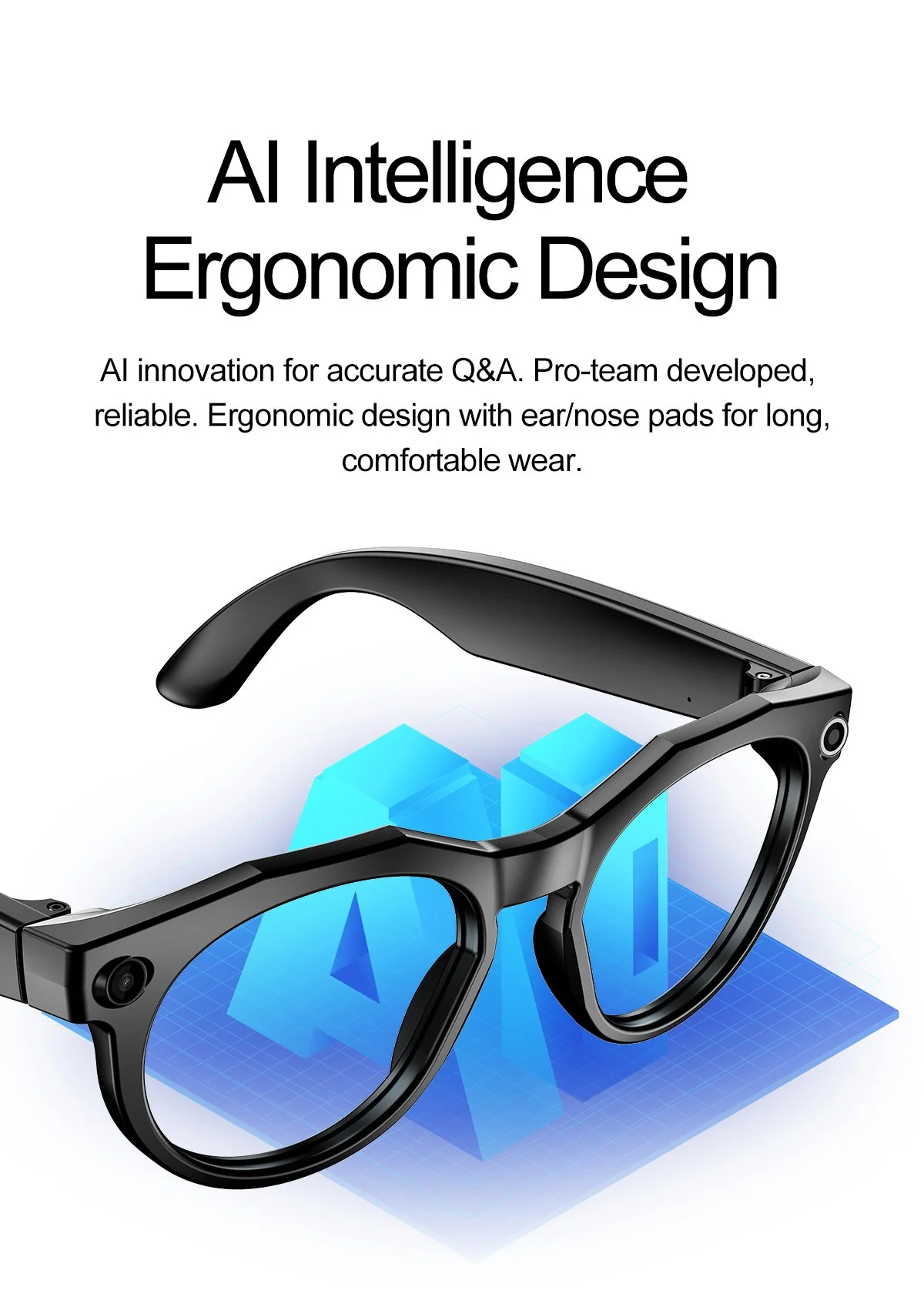 Front view of BZOO smart glasses with AI Intelligence