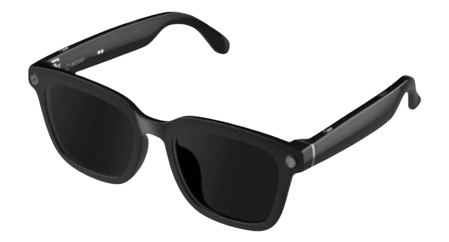 Black sunglasses with a thick frame and dark lenses.