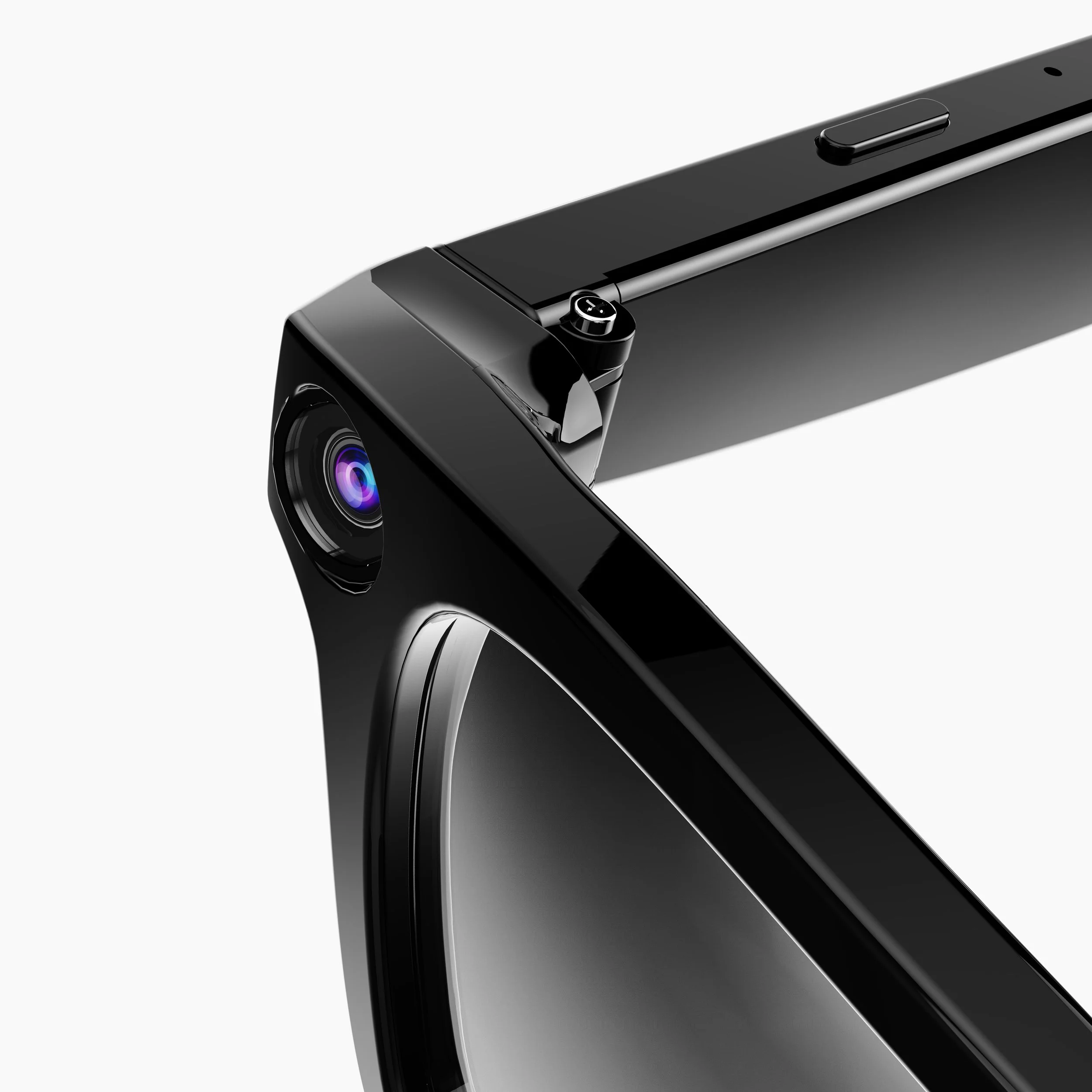 Angled view of BZOO Alpha anti-blue light smart glasses.