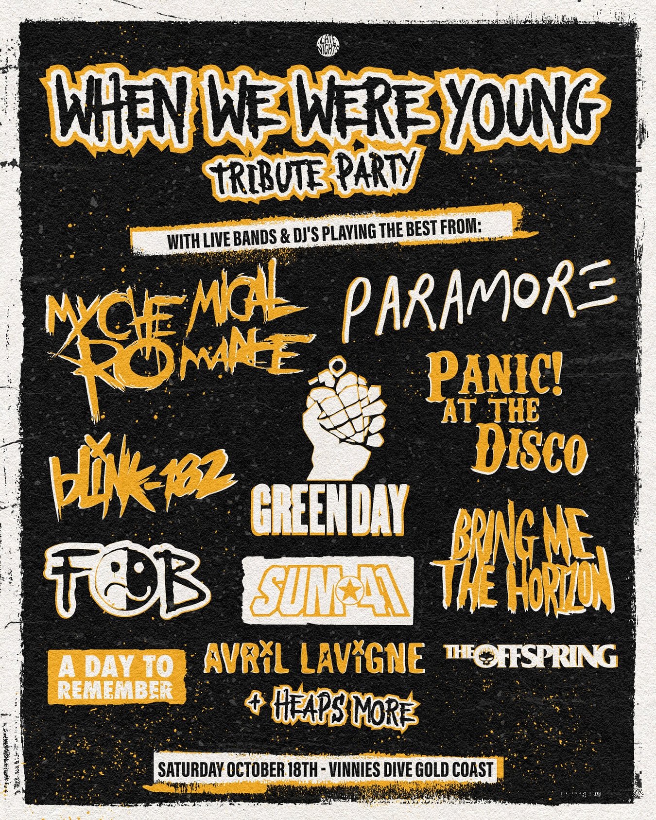 Couldn&rsquo;t make it to Vegas this year? We&rsquo;ve got you covered. 

We&rsquo;re throwing a tribute party to the iconic When We Were Young Festival right here at @vinniesdive on Saturday October 18th. Featuring live bands + DJ&rsquo;s playing th