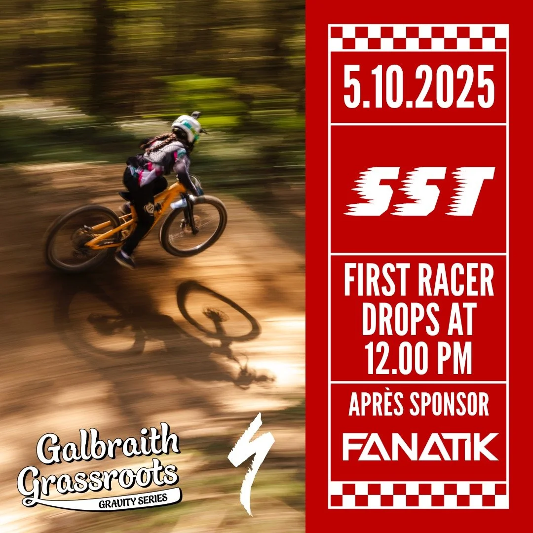 The final race of the Galbraith Grassroots Spring Gravity Series is this Saturday on SST. The first racers will drop at noon with apr&egrave;s just below the rock roll sponsored by @fanatikbikeco, please give them a big thanks for supporting us this 