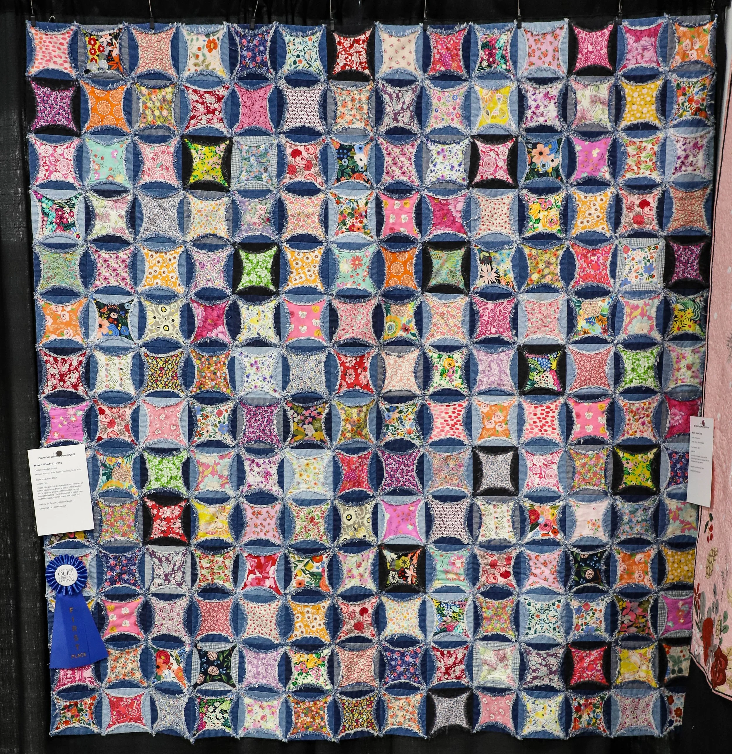 Miscellaneous 1st Place - Wendy Cushing - Cathedral Window Denim Quilt