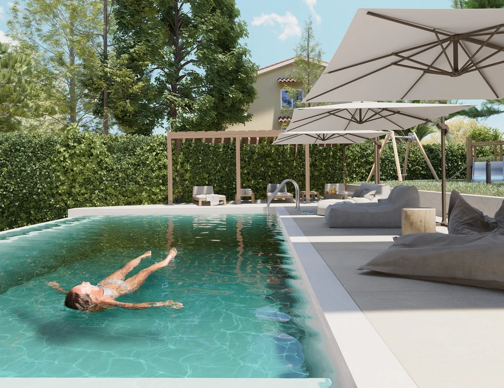 Φωτορεαλιστικό 3D render βίλας με πισίνα στη Μύκονο, Villa Mandra