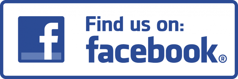 Facebook logo and text reading 'Find us on: facebook'.