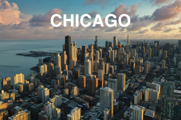 Chicago skyline beside Lake Michigan