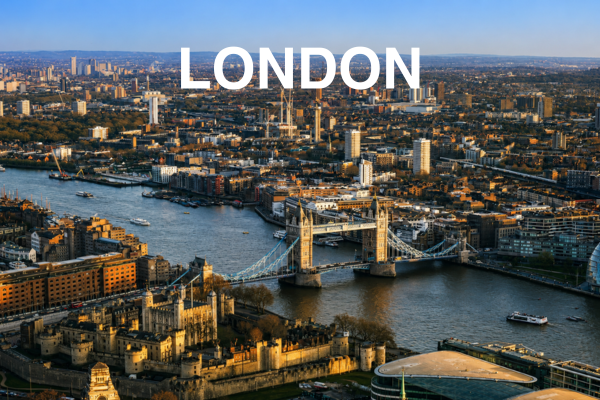 Aerial view of London and Tower Bridge